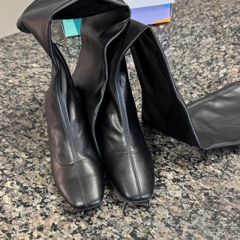 Katy Perry Clara Black square toe Over the Knee Boots with Gold Heel NEW